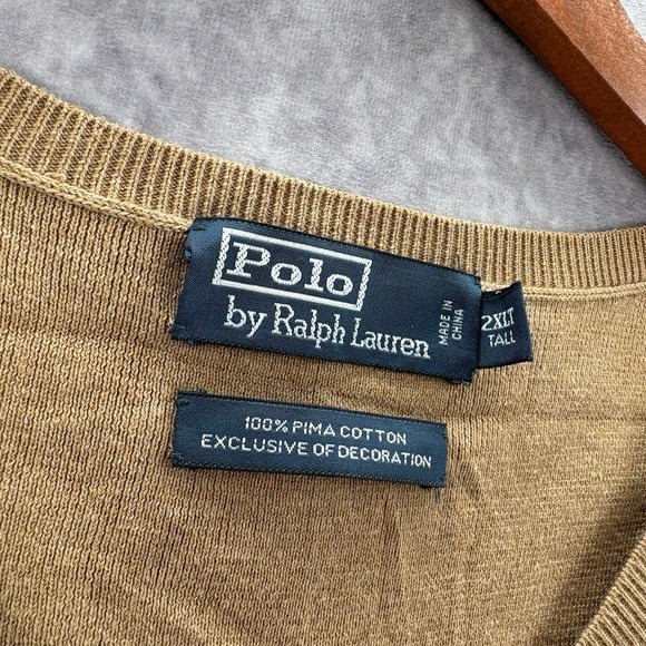VTG Polo Ralph Lauren Vest Mens 2XLT Brown Pima Cotton Golf - Picture 3 of 4